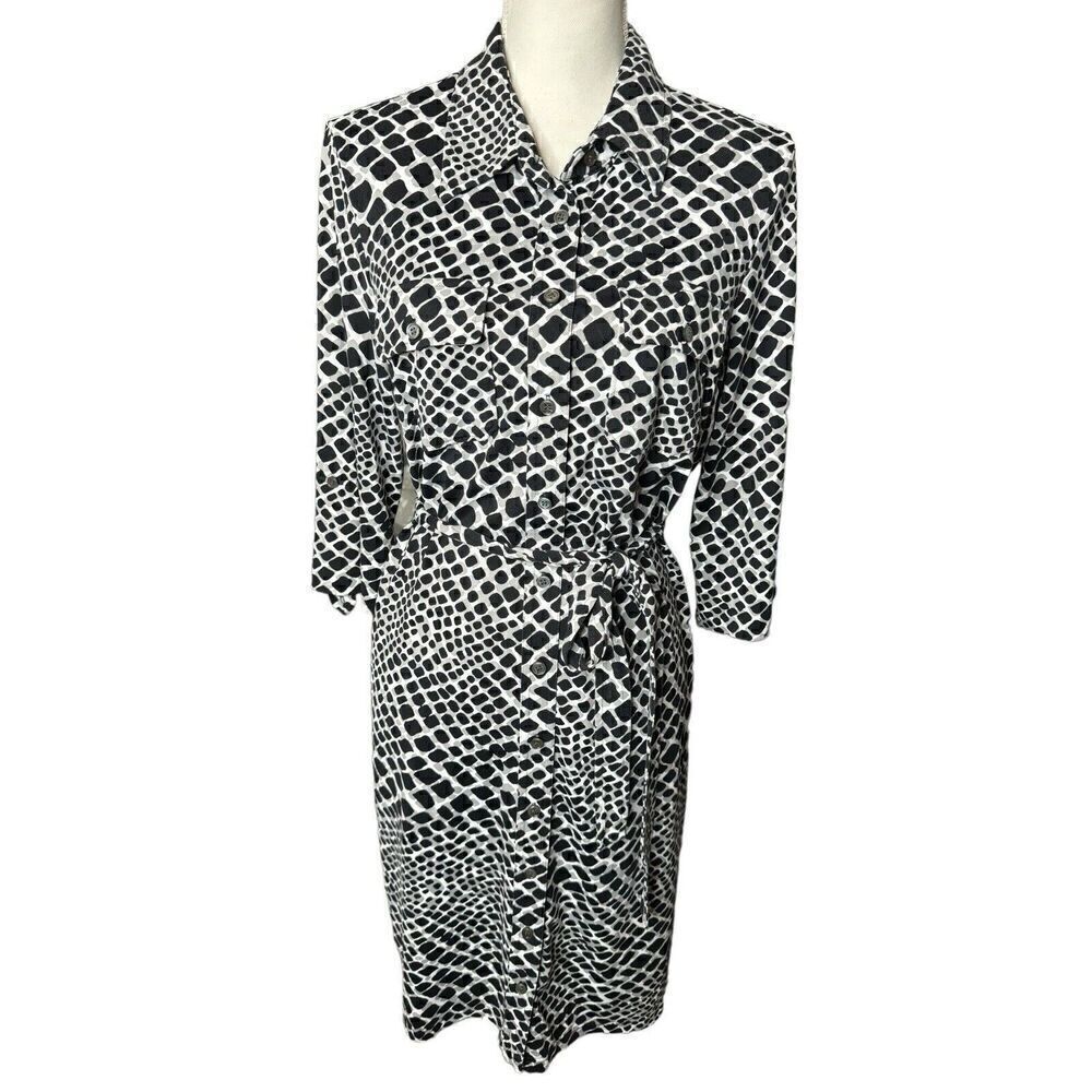 J McLaughlin Animal Print Button Up Shirt Dress Midi Stretch Pocket Women’s Sz L